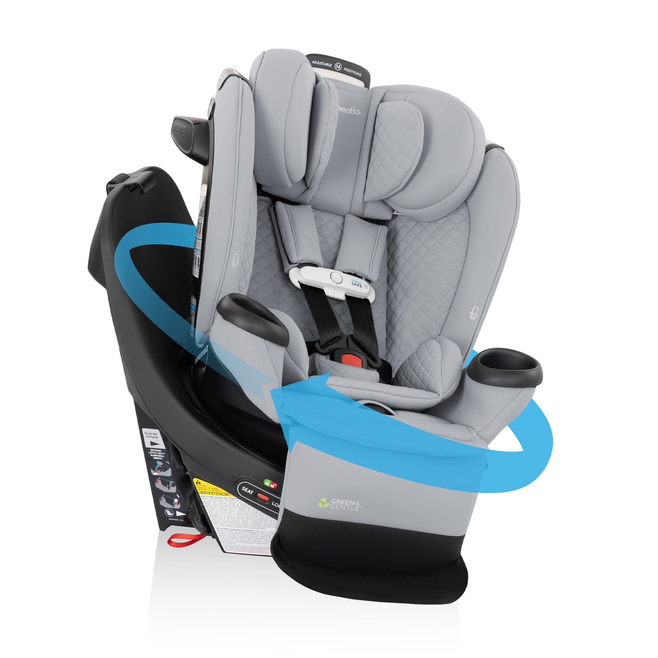 Siège auto rotatif tout-en-un Revolve360 Extend avec tissu vert et dou