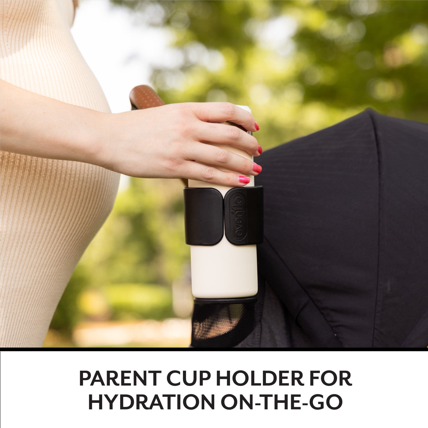 Stay hydrated on the go with your drink conveniently placed in the stroller's cup holder.