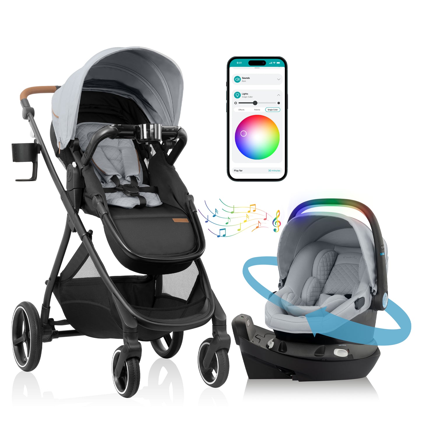 Shyft Intuiti+ Travel System featuring Revolve180 LiteMax NXT Rotating Infant Car Seat with SensorySoothe (Quartz)