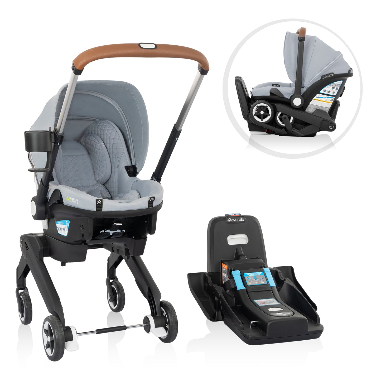 Shyft DualRide Infant Car Seat Stroller Combo w Carryall Storage and Green & Gentle Fabric (Quartz)