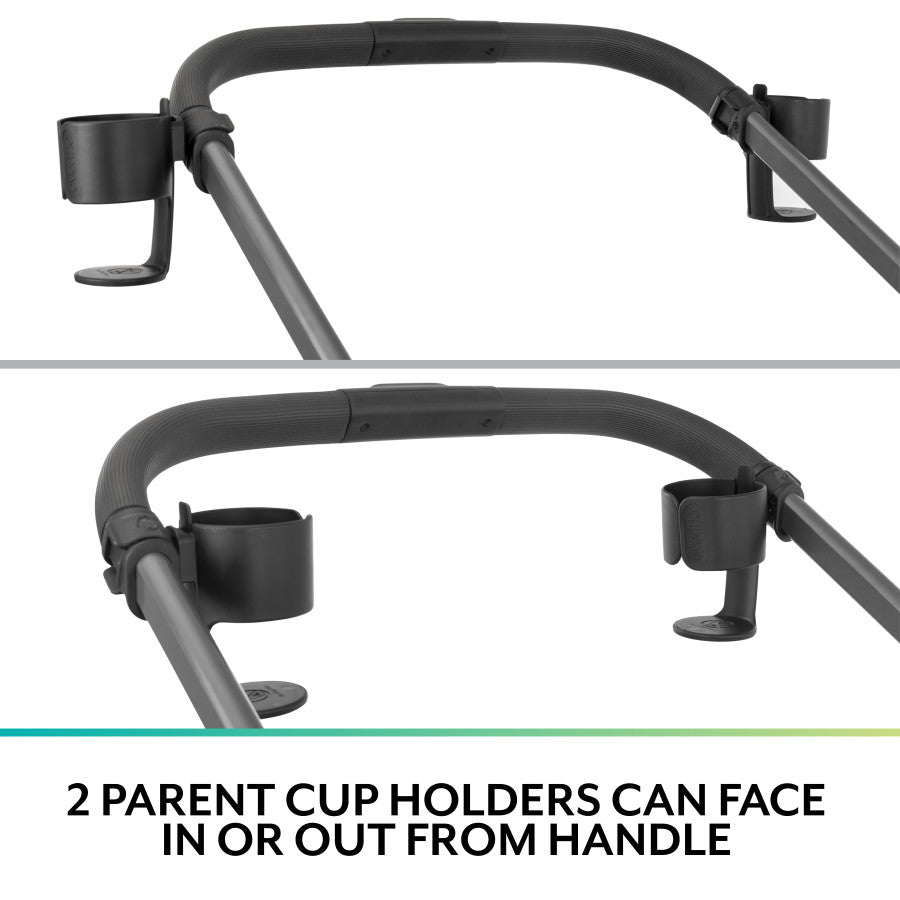 Customize your comfort with cup holders that can be positioned on the inside or outside.