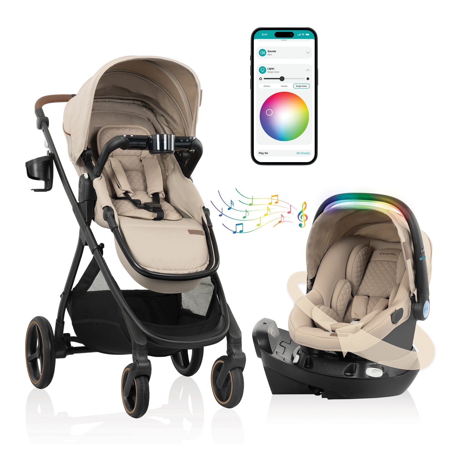 Shyft Intuiti+ Travel System featuring Revolve180 LiteMax NXT Rotating Infant Car Seat with SensorySoothe (Travertine)