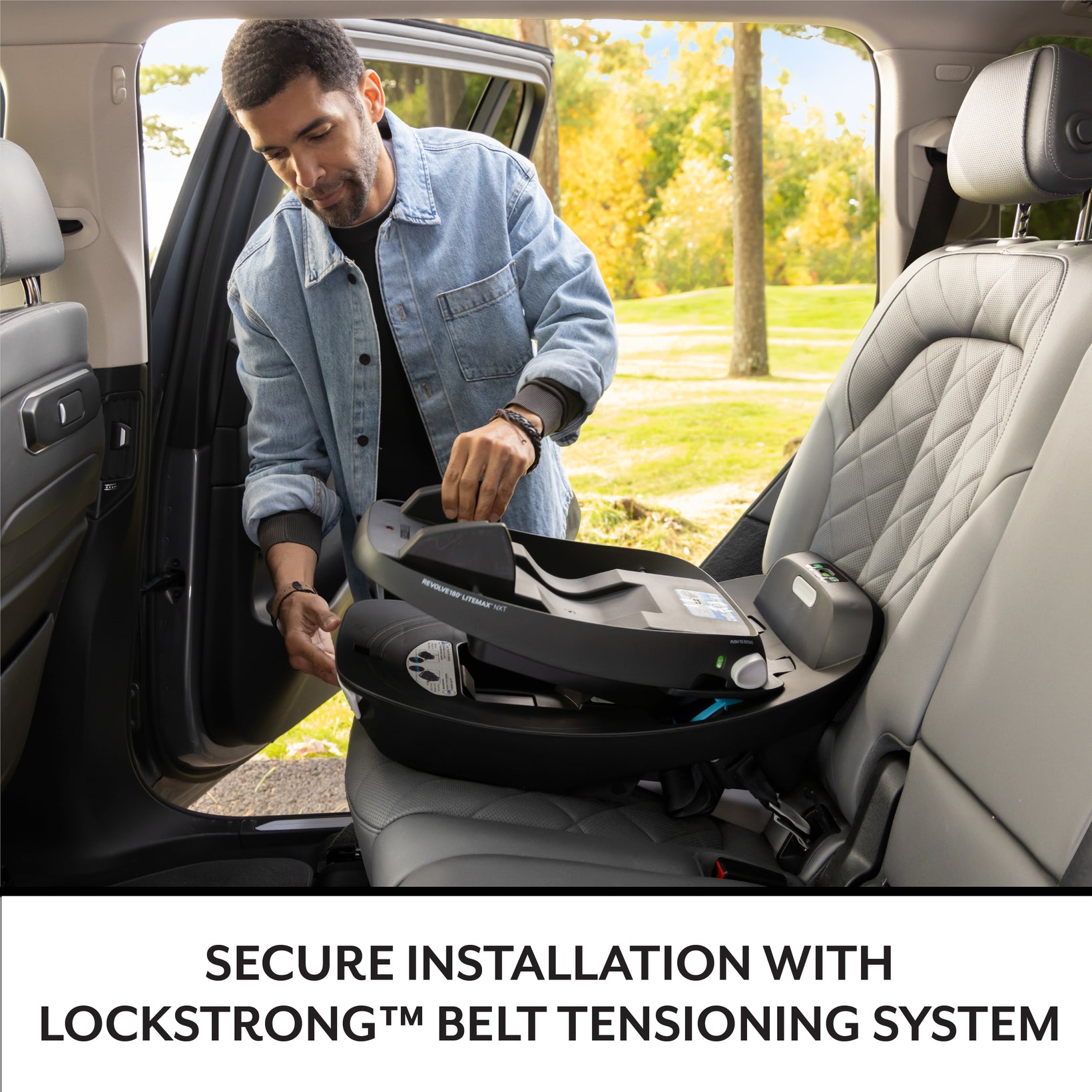 Watch yourself effortlessly install the secure, rotating car seat base into your vehicle.