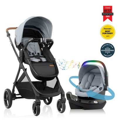 Shyft Intuiti+ Travel System featuring Revolve180 LiteMax NXT with SensorySoothe Green and Gentle