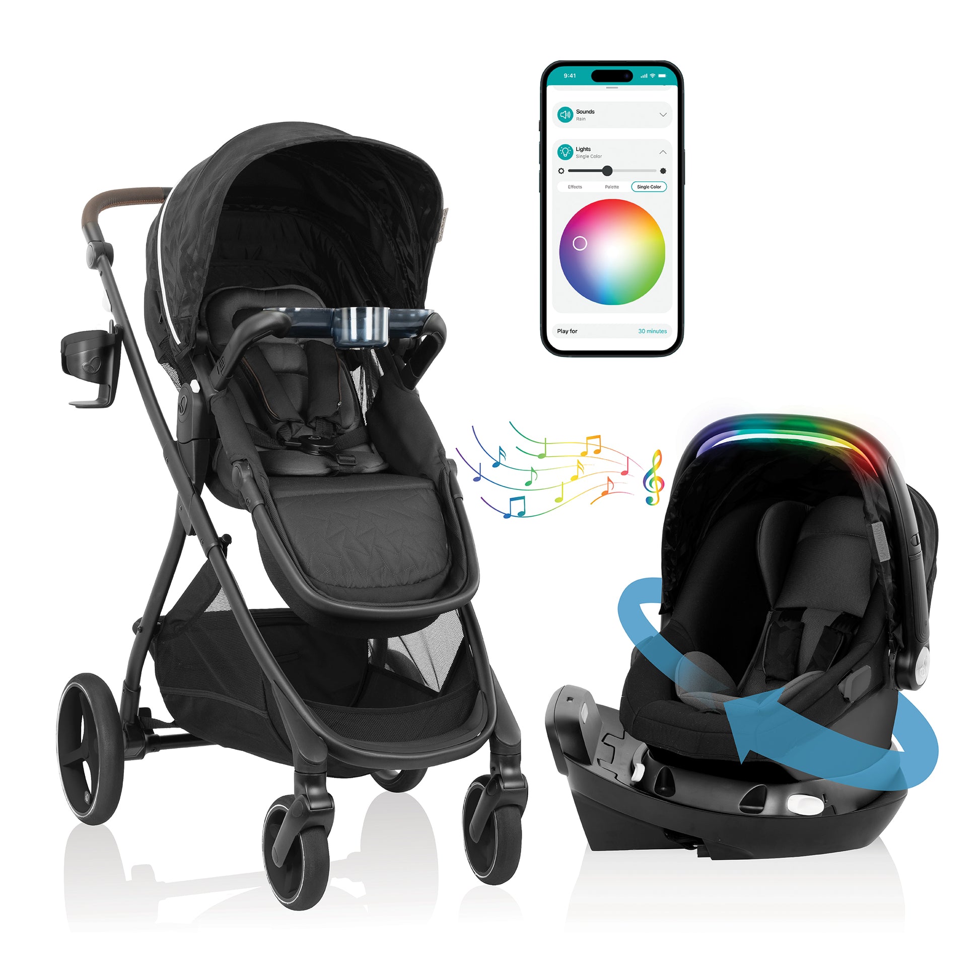 Shyft Intuiti+ Travel System featuring Revolve180 LiteMax NXT with SensorySoothe (Dubhan Black)
