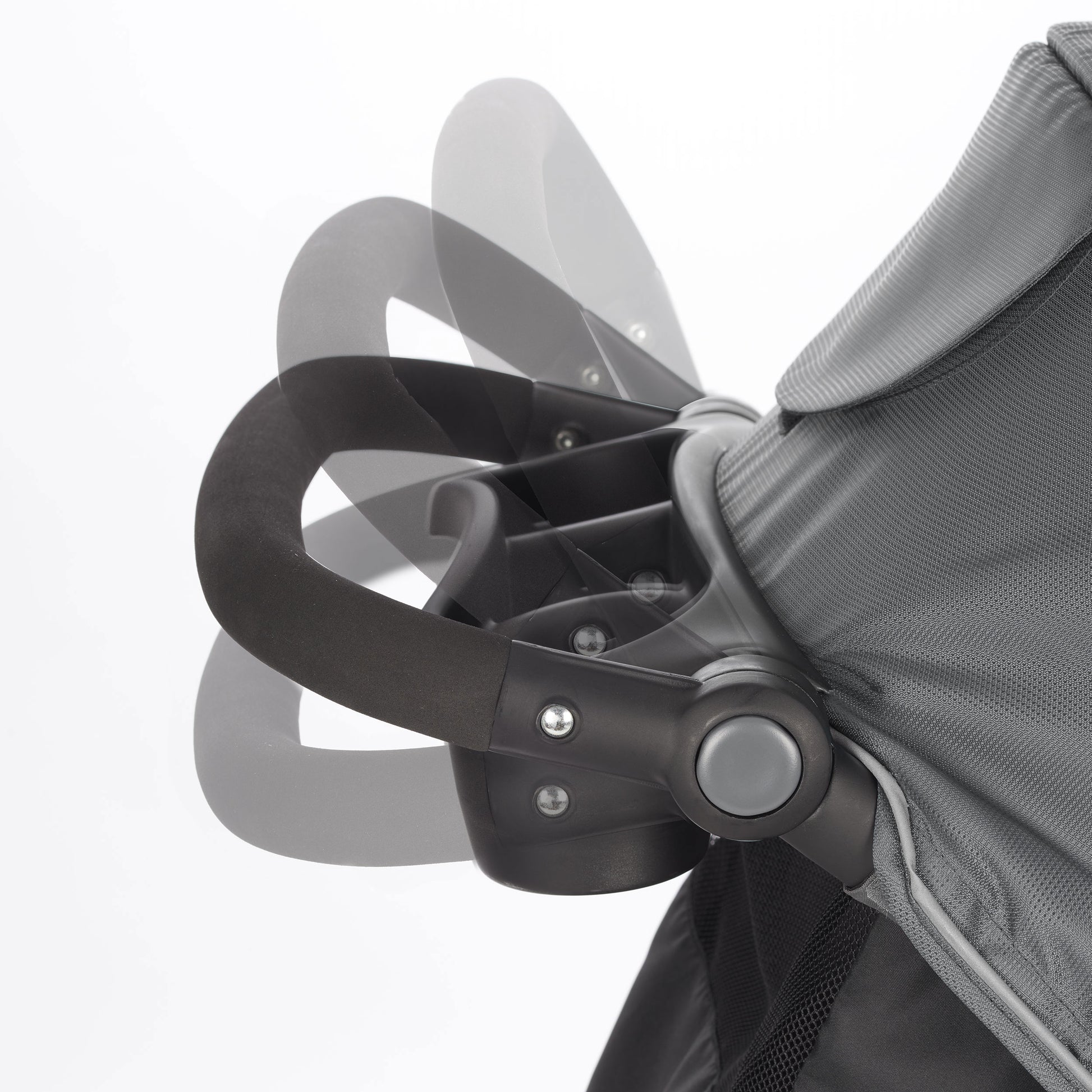 Close-up of a reversible stroller handle and canopy