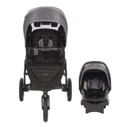 Black stroller and car seat set for comfort and safety