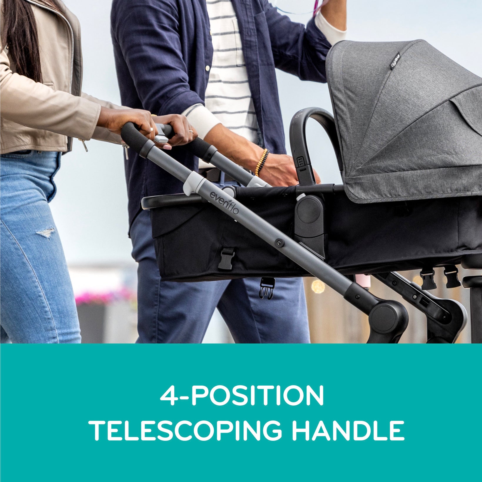 With an adjustable handle, you and your partner can both enjoy a comfortable stroll with your baby.