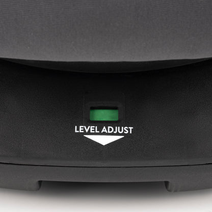 Car seat with level adjust feature label on a gray background