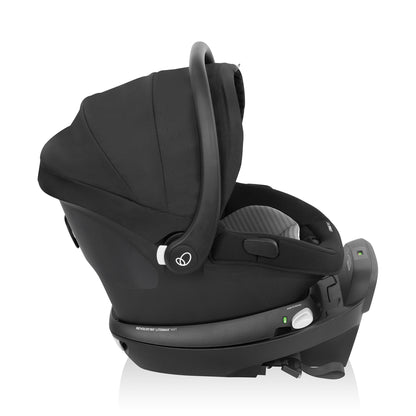 Black baby car seat on a white background